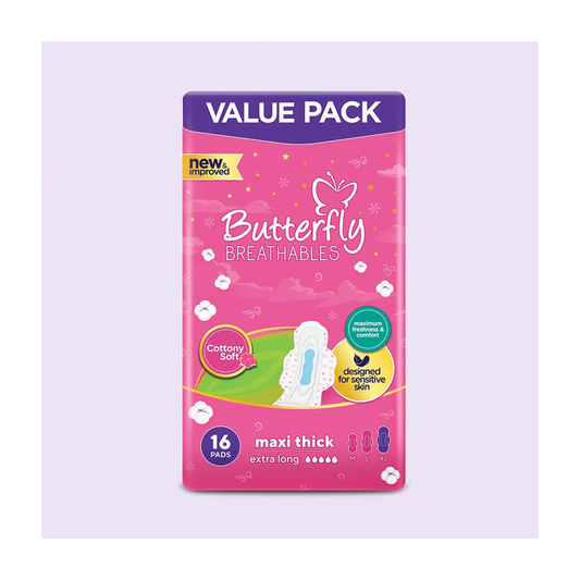 Butterfly Pads Breathables Maxi Thick Cotton Extra Long 16cs