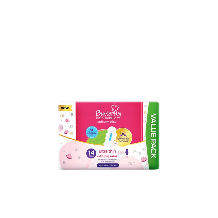 Butterfly Pads Breathables Ultra Thin Cotton Extra Long 14cs